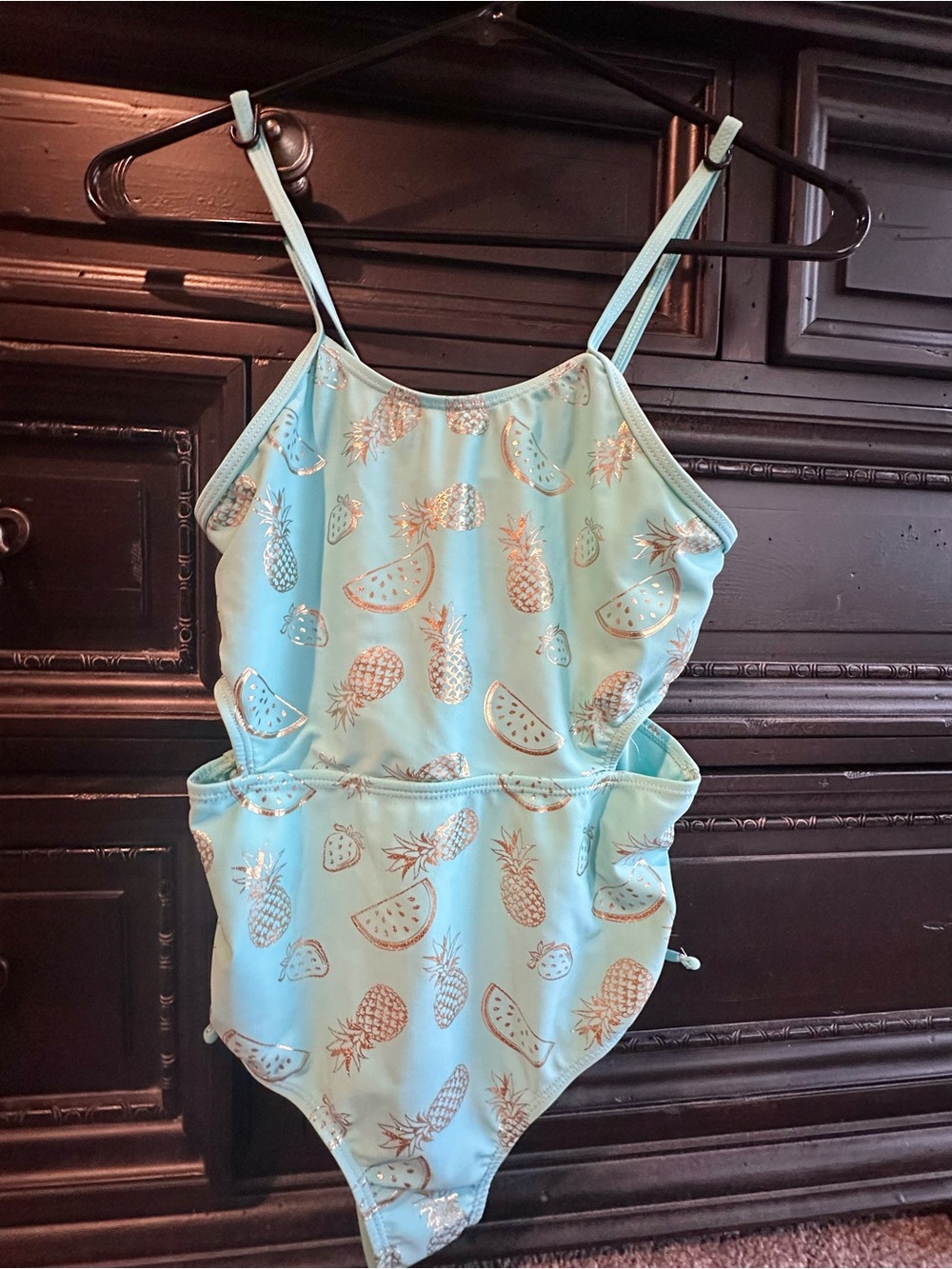 Metallic Gold & Blue- Limited too cut out swimsuit size 14/16